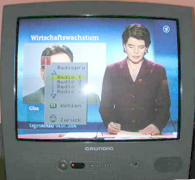 Fernsehmenü zur Auswahl des Radioprogramms