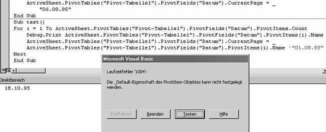 Testprogramm mit Fehlermeldung