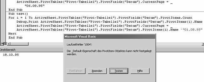 Testprogramm mit Fehlermeldung