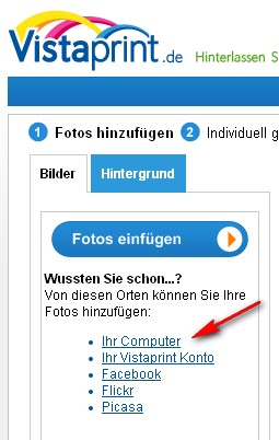 Hochladen bei Vistaprint