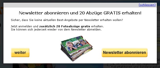 Snapfish Bild 8: Newsletter und 20 Abzüge