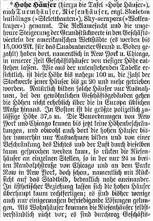 Meyers Konversationslexikon, 5. Auflage, Hohe Häuser