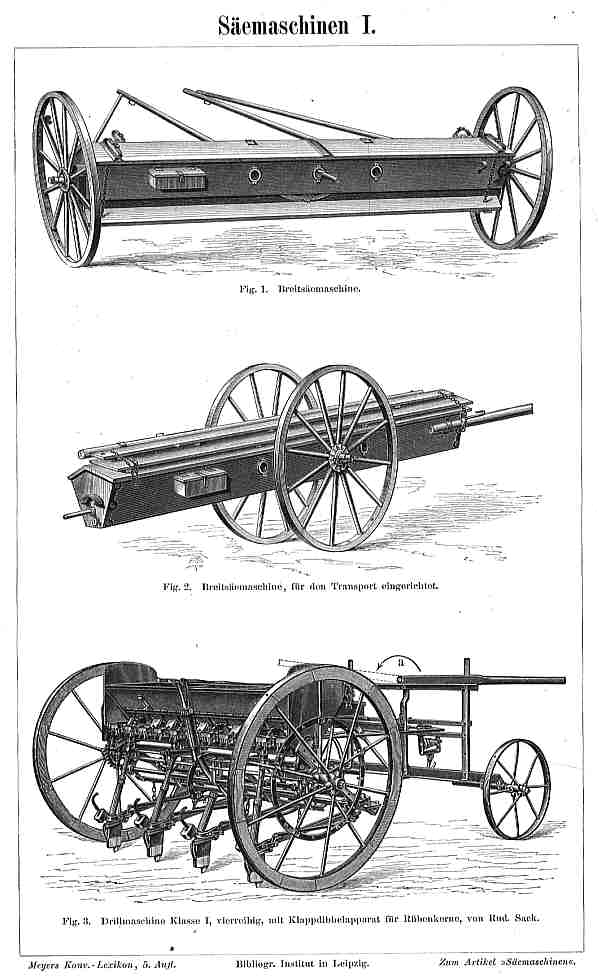 Meyers Konversationslexikon, 5. Auflage über Säemaschinen