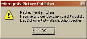Registrierung des Dokuments nicht möglich
