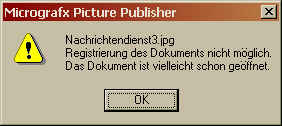 Registrierung des Dokuments nicht möglich